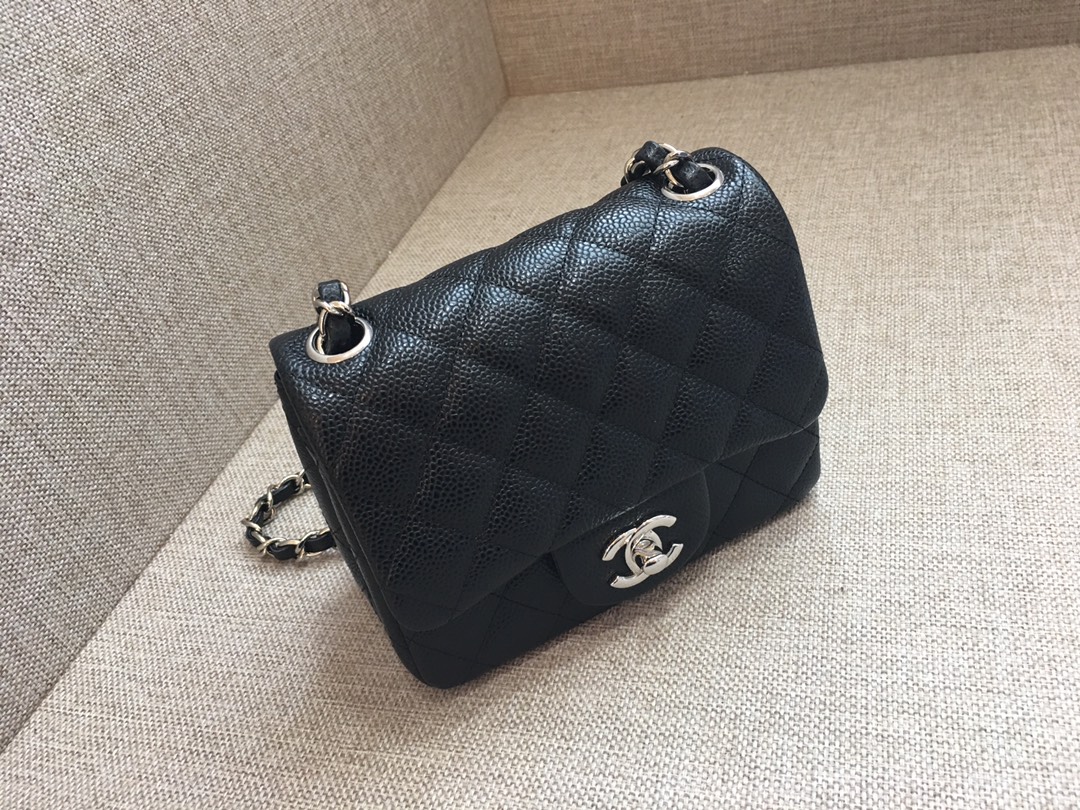 Mini Classic Flap Caviar Bag A01115 Black/Silver